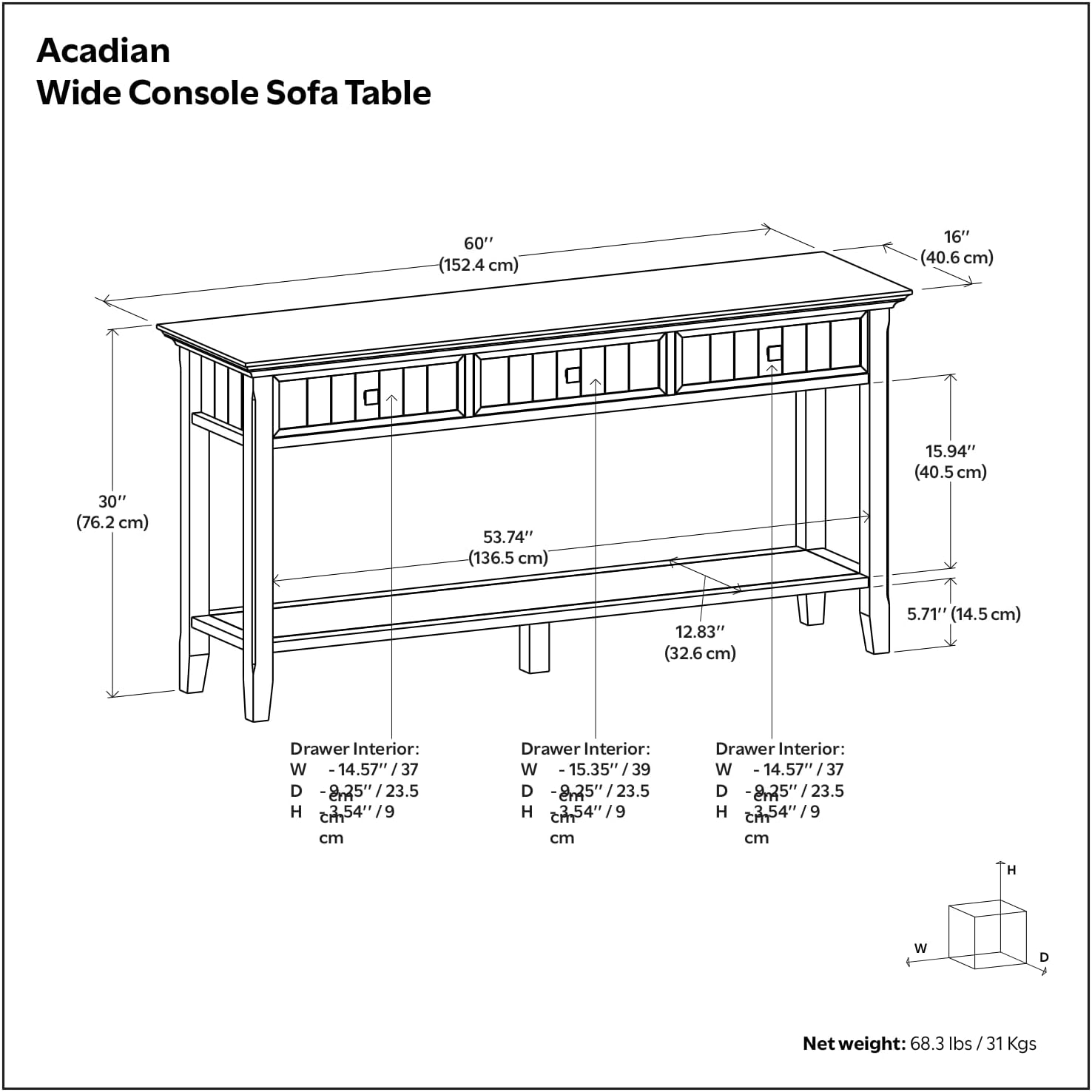 Console Table with 3 Drawers thumbnail 2