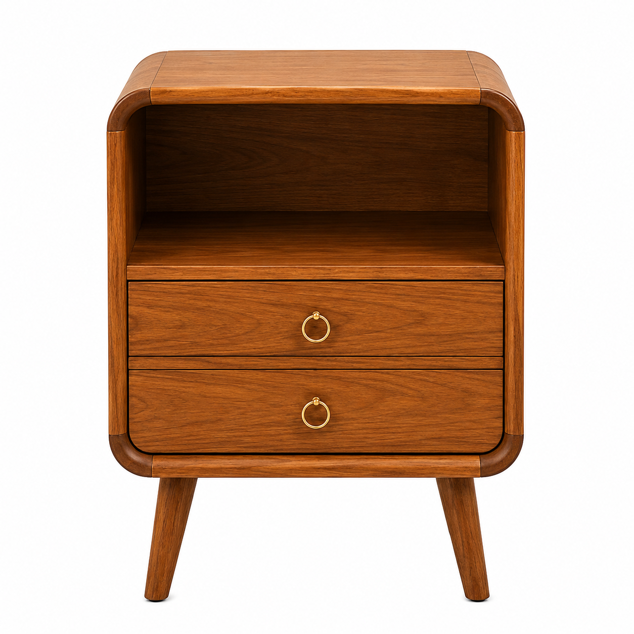 Teak 2-Drawer Bedside Table
