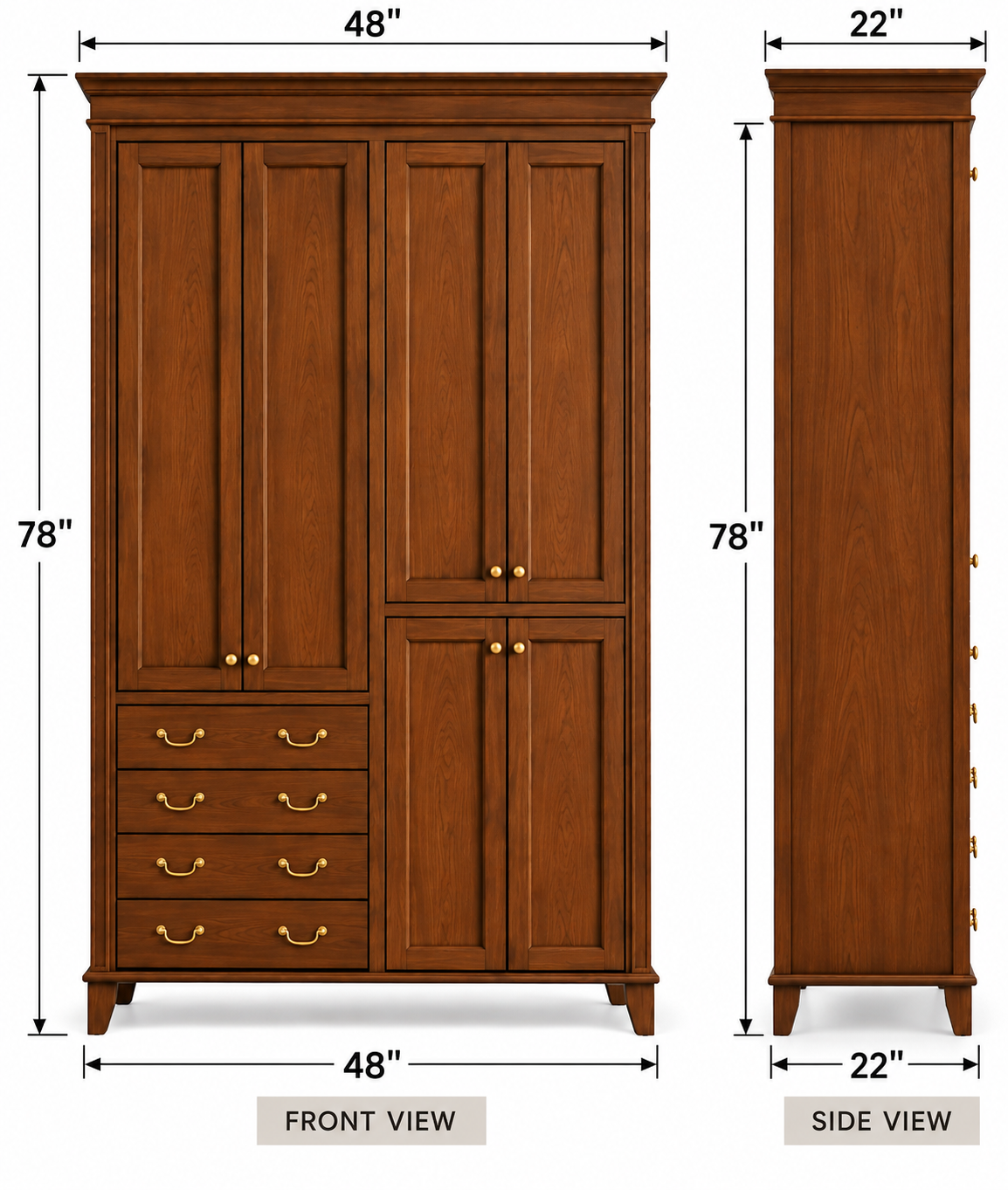 4-Door Wardrobe with 4 Drawers – 48" W thumbnail 6
