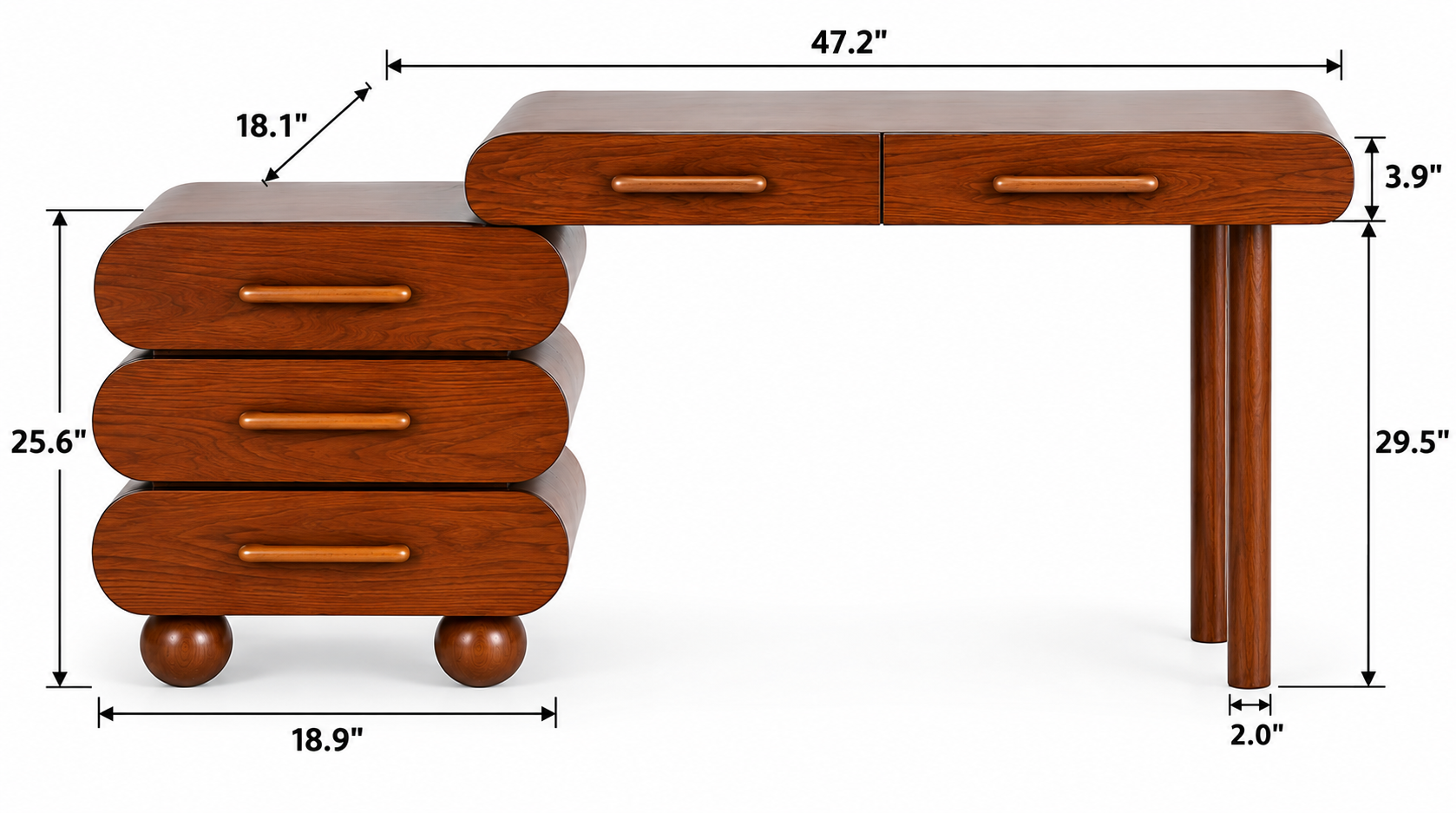 Rounded Writing Desk with 5 Drawers thumbnail 6