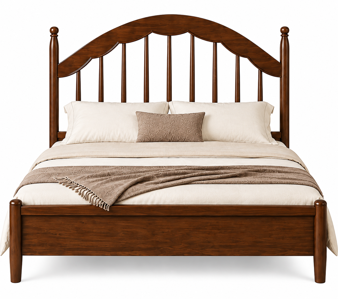 Bed with Arched Slatted Headboard