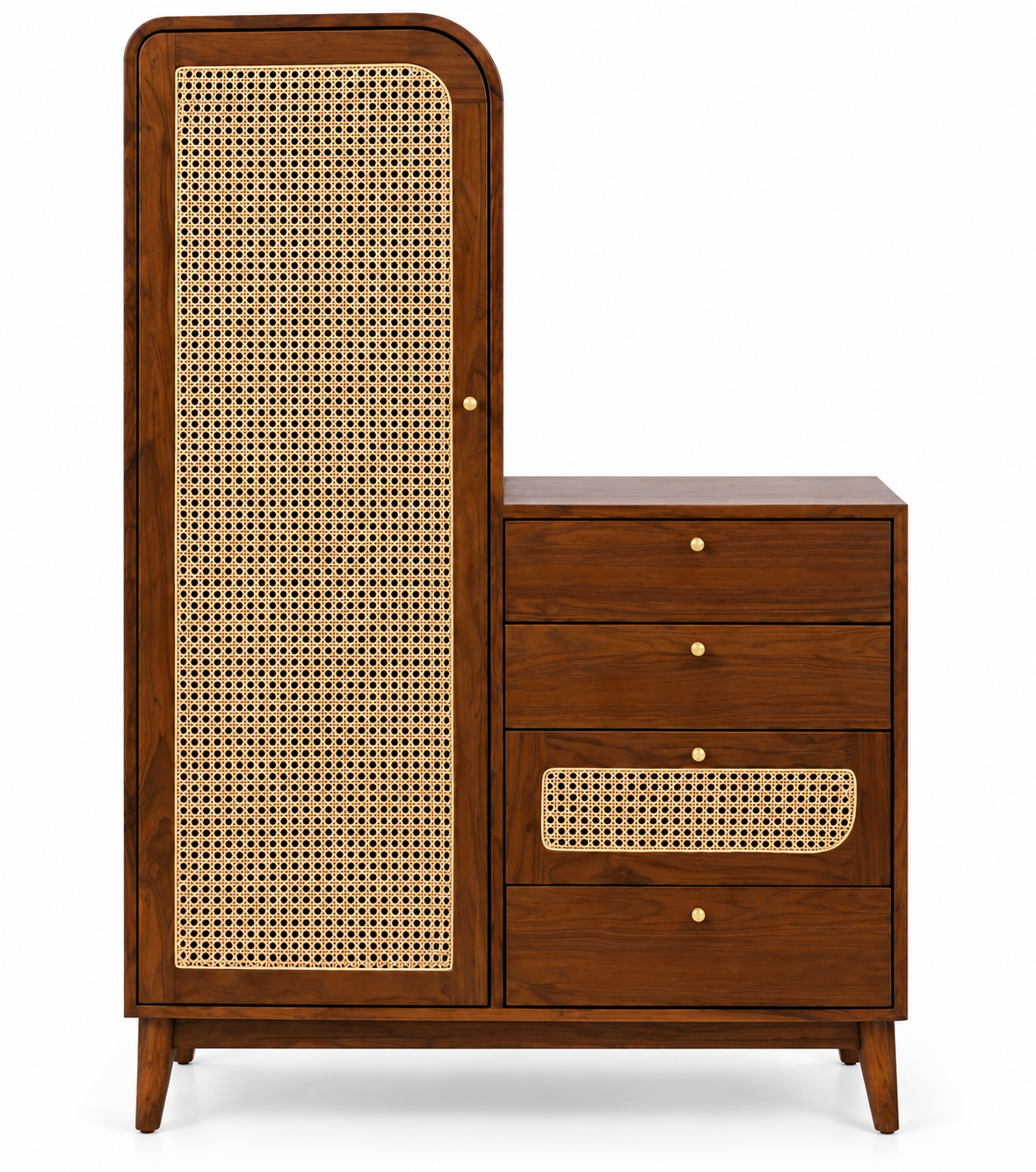 Cane Arched Wardrobe with 4 Drawers