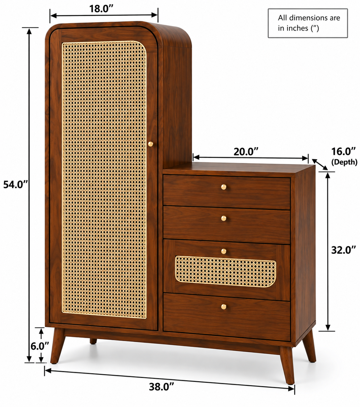 Cane Arched Wardrobe with 4 Drawers thumbnail 4