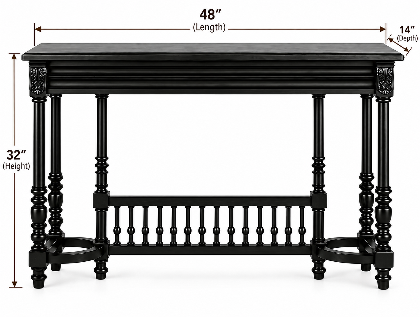 48-Inch Console Table with Decorative Turned Legs & Lower Rail thumbnail 5