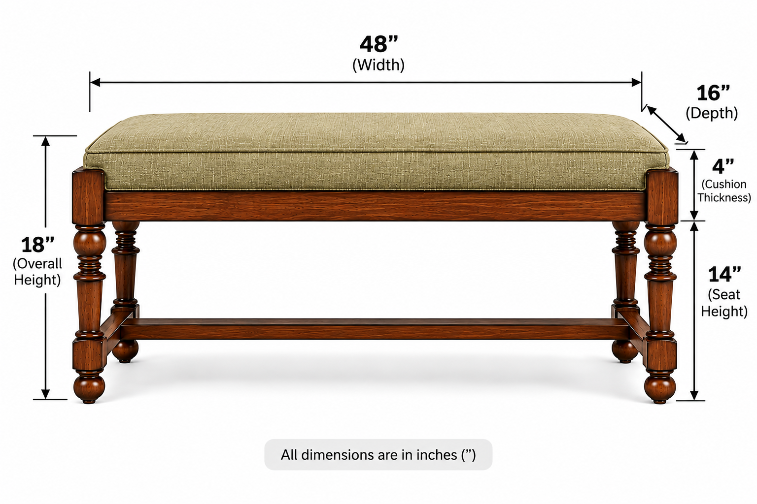 48" Upholstered Bench with Turned Legs thumbnail 5