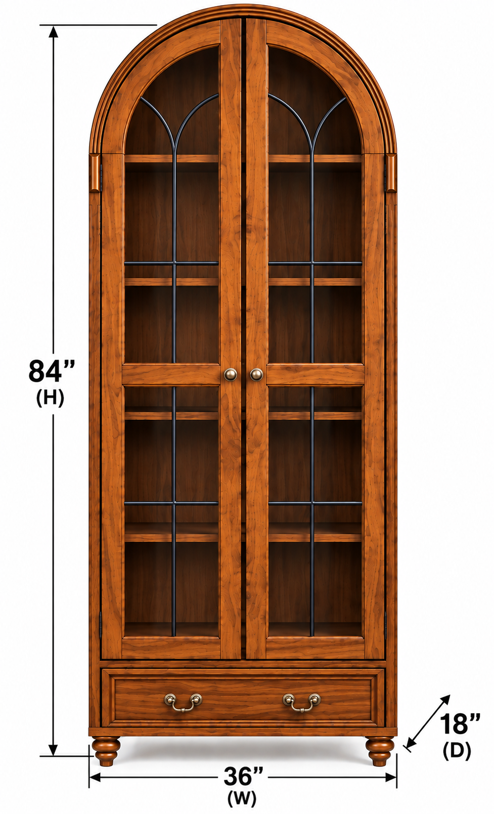 36" Arched Storage Cabinet with Glass Doors & Drawer thumbnail 6