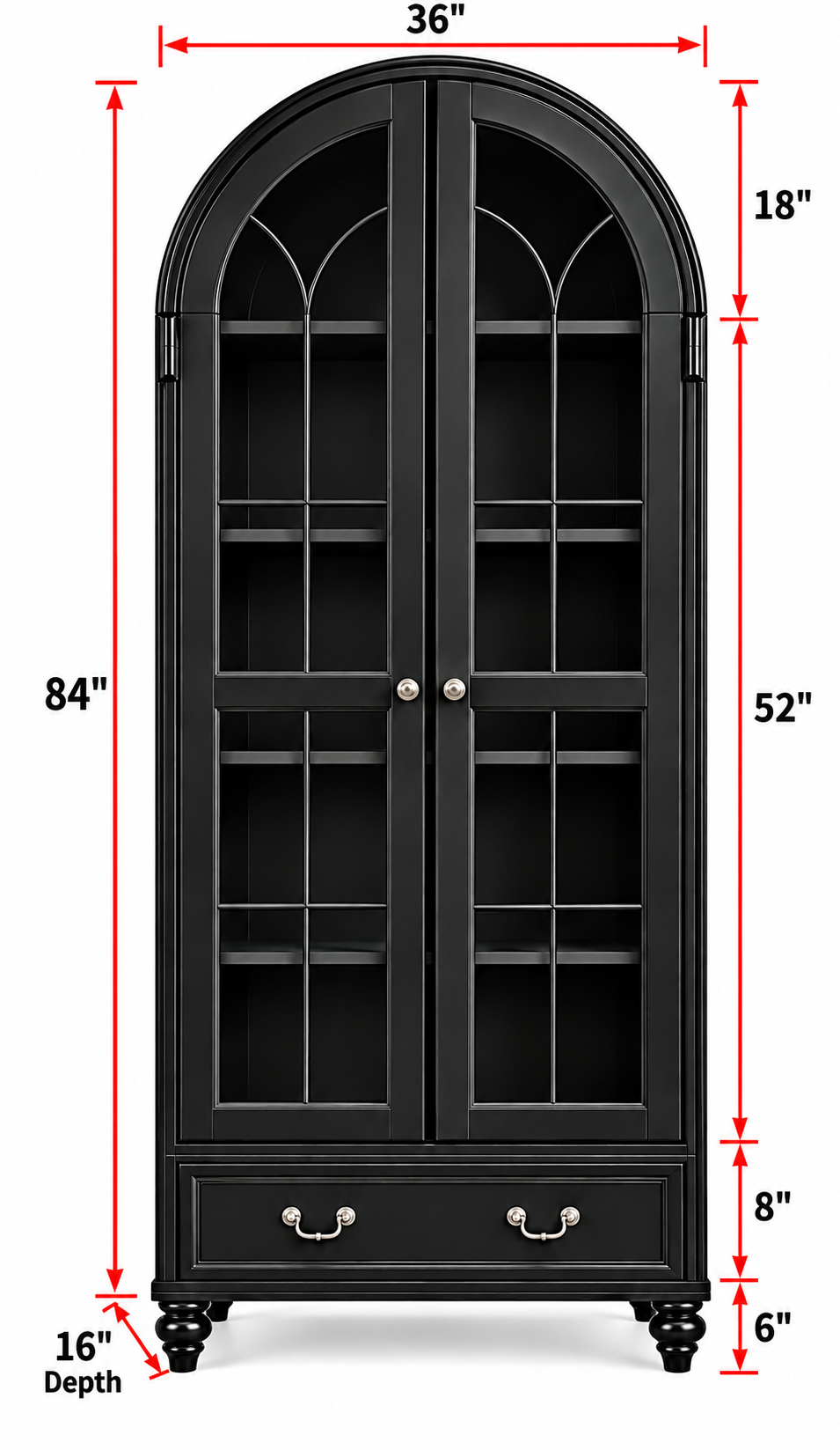 36" Arched Wardrobe with Glass Doors & Drawer thumbnail 7