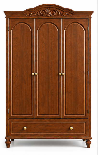 54" 3-Door Wardrobe with Drawer & Carved Crown