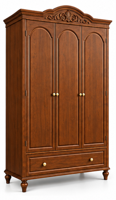 54" 3-Door Wardrobe with Drawer & Carved Crown thumbnail 2