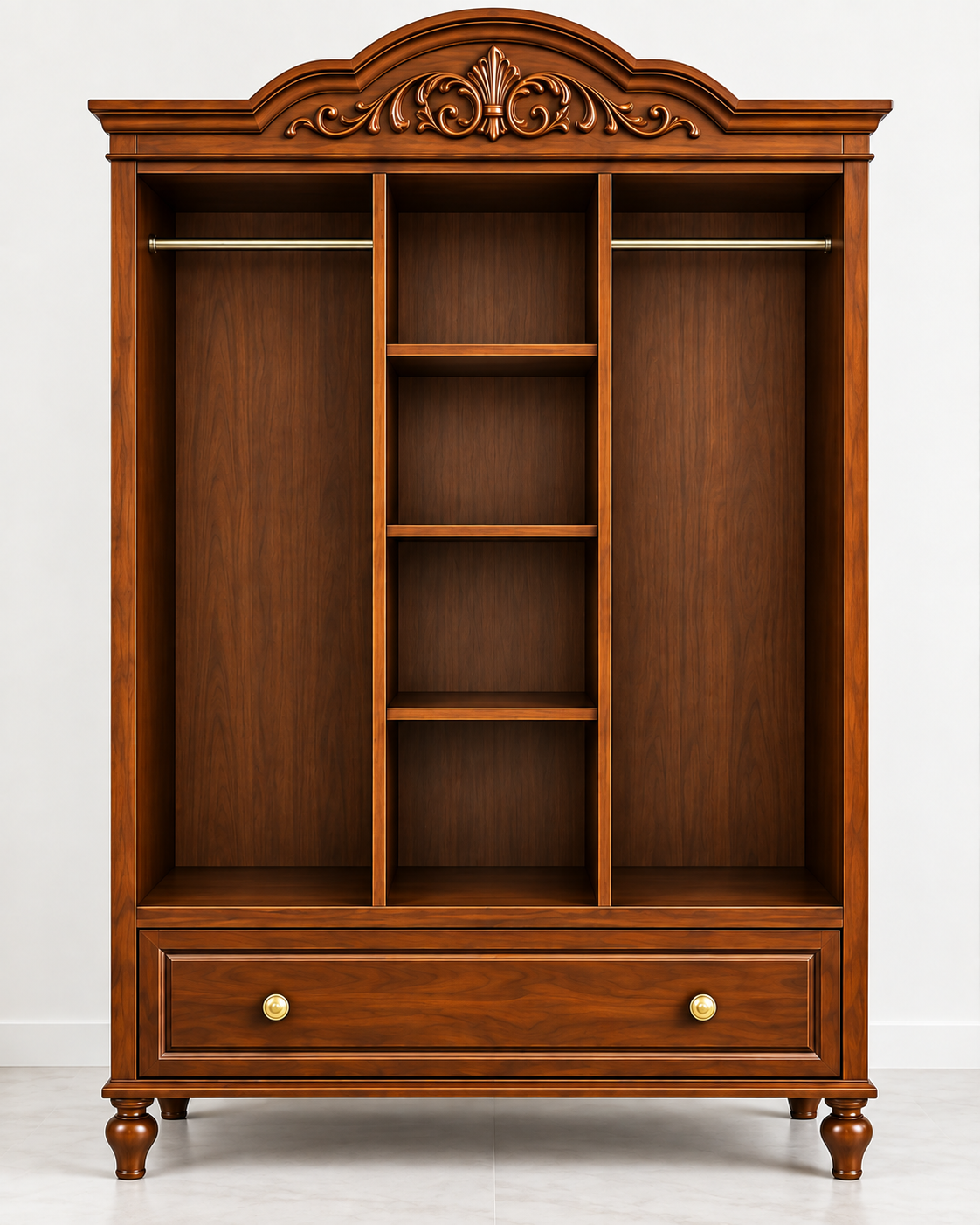 54" 3-Door Wardrobe with Drawer & Carved Crown thumbnail 3