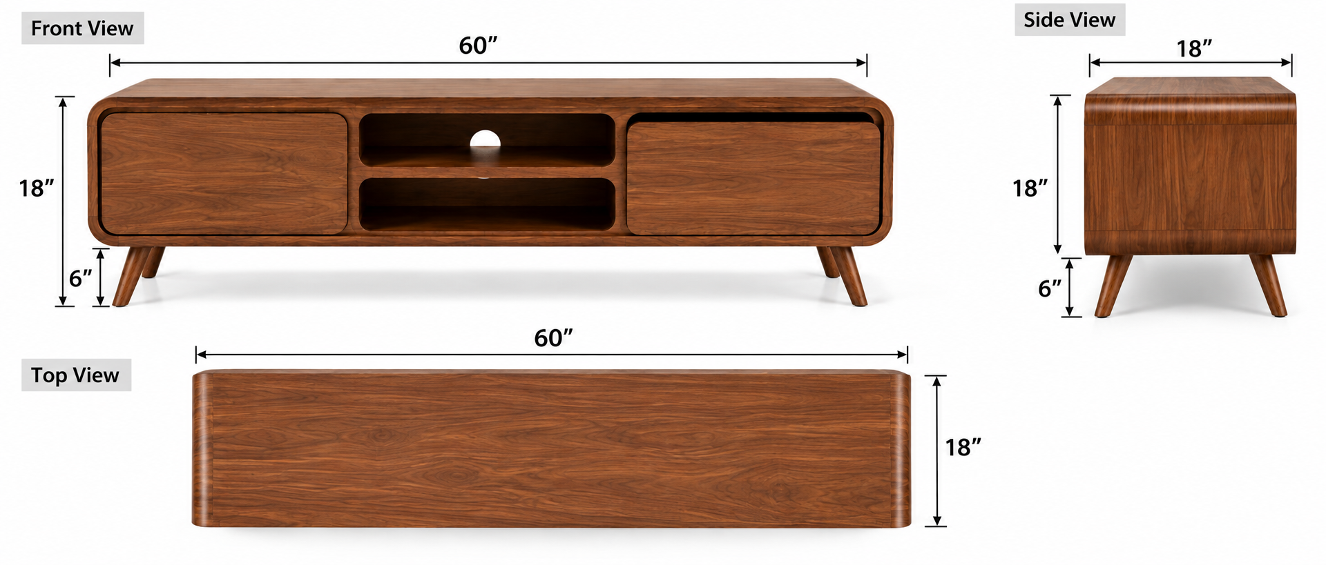60″ TV Unit with 2 Cabinets & Open Shelves thumbnail 6