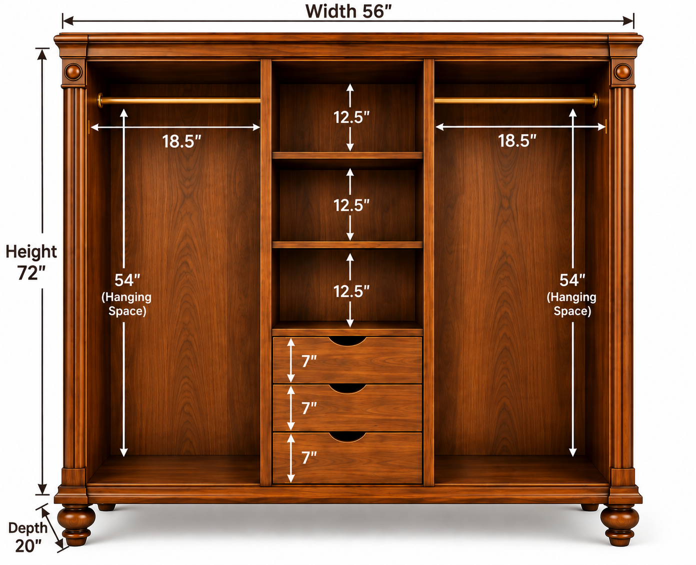 Classic 3-Door Wardrobe with Drawers thumbnail 4