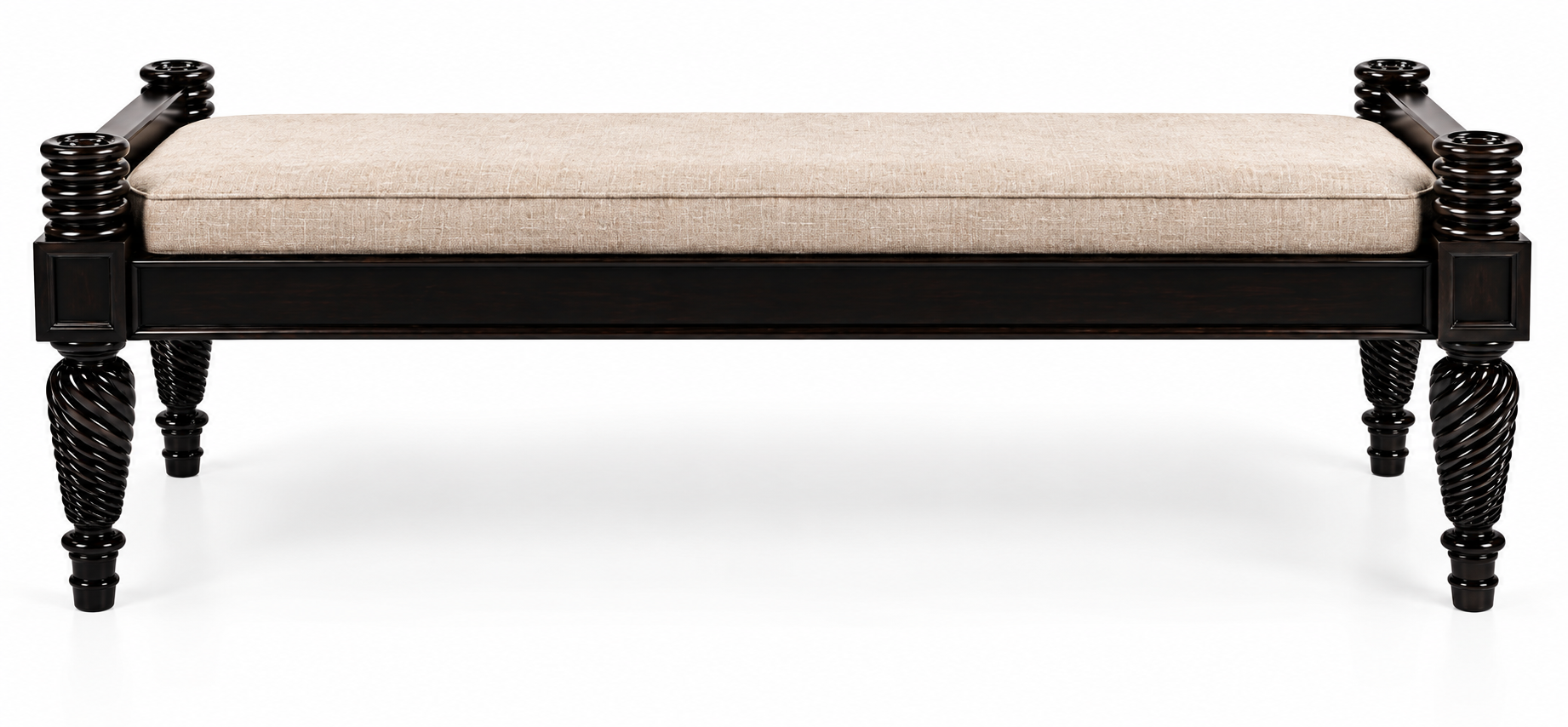 Carved Bench with Upholstered Cushion
