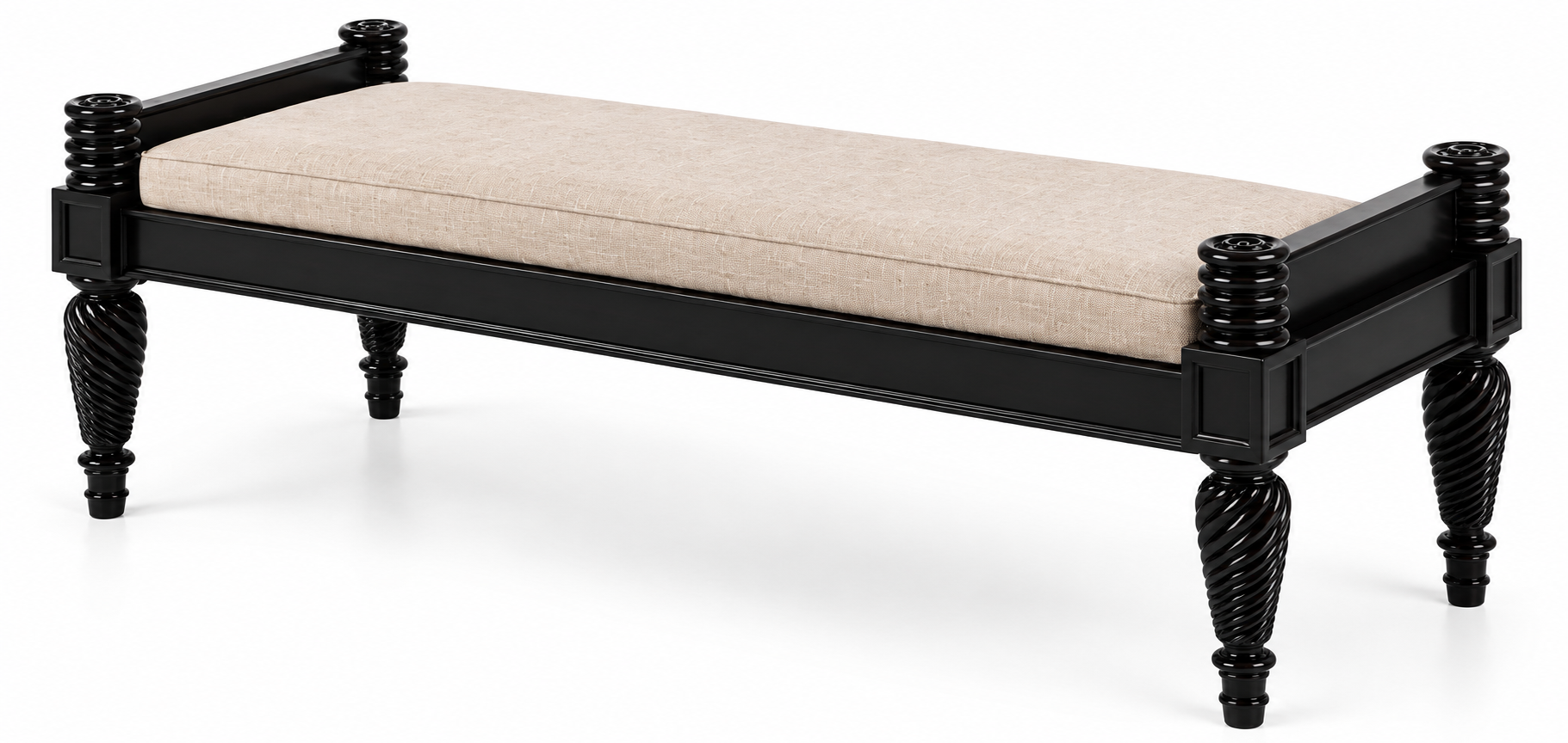 Carved Bench with Upholstered Cushion thumbnail 5