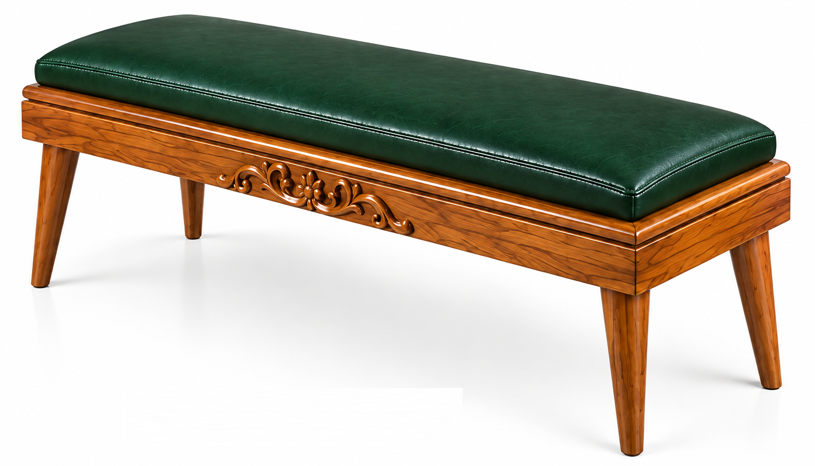 Carved Bench with Emerald Green Upholstered Seat thumbnail 2
