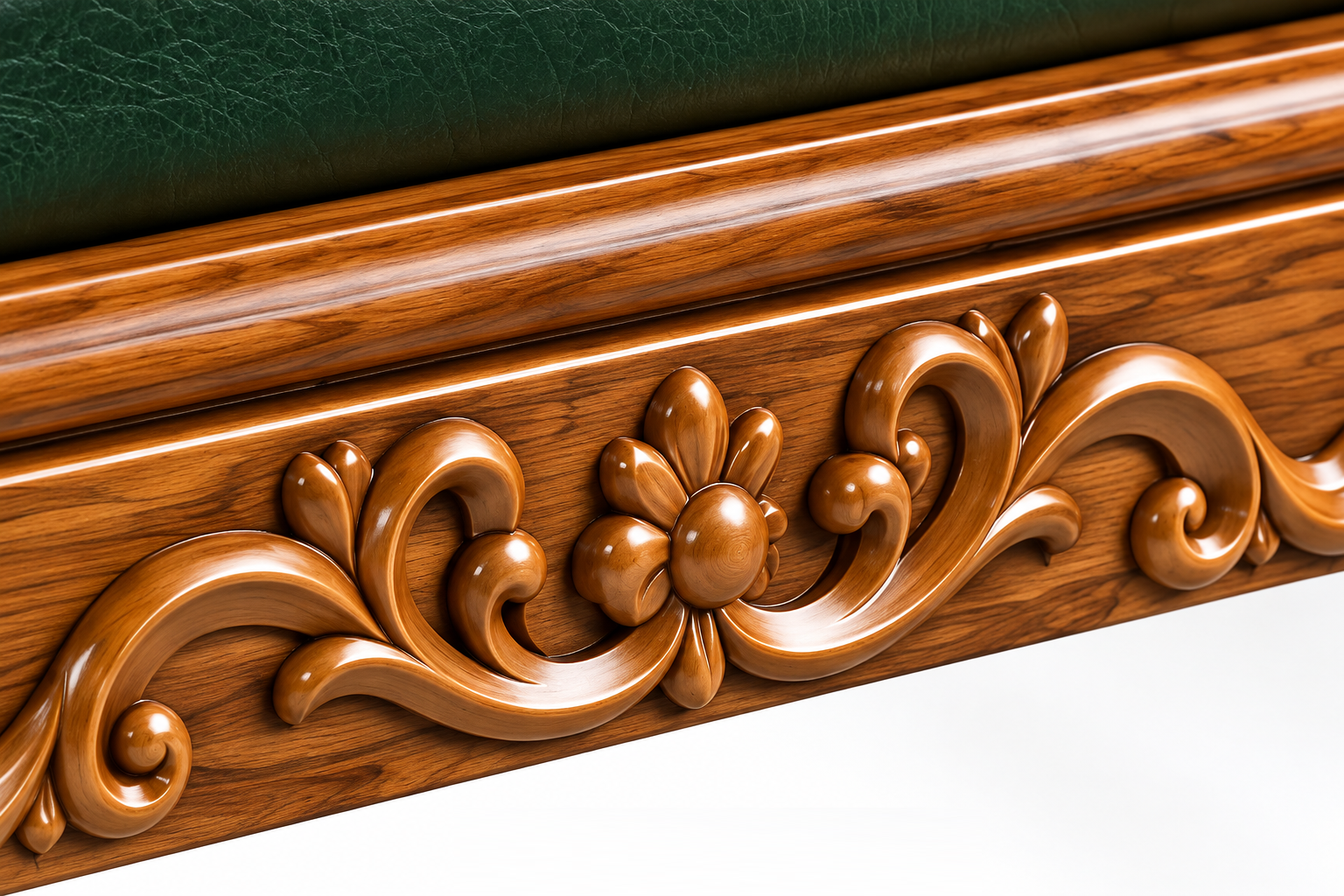 Carved Bench with Emerald Green Upholstered Seat thumbnail 5