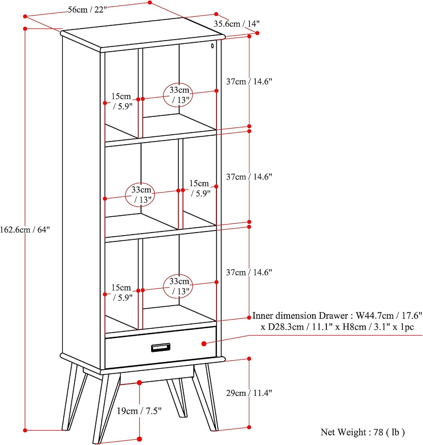 Draper Bookcase - 22 Inch thumbnail 2